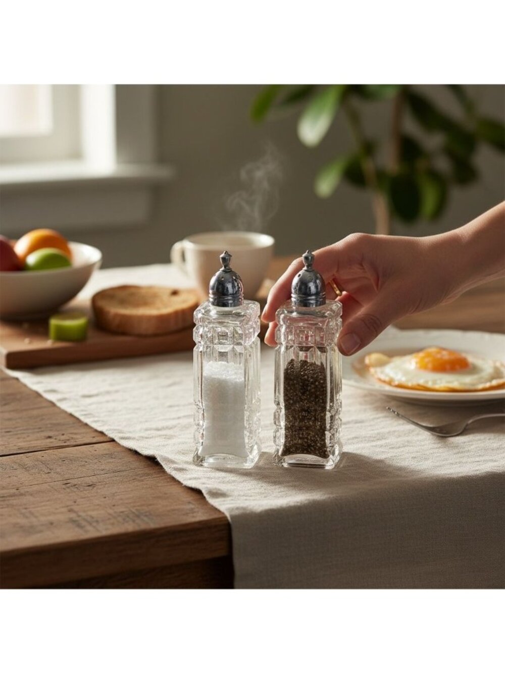 Crystal Salt & Pepper Shakers With Chrome Tops
